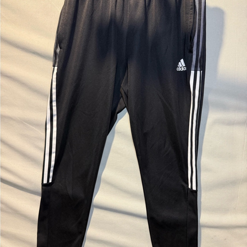 Adidas Black Slim Fit Joggers with White Stripes